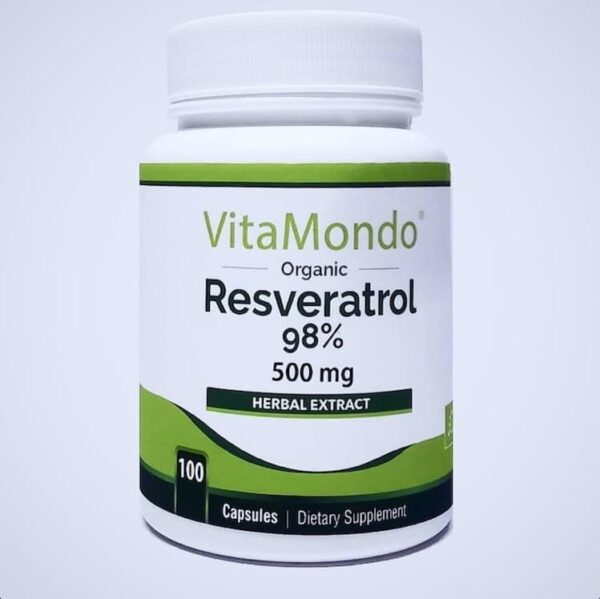 Organic Resveratrol Supplement 98% – 500 mg * 100 Caps – Longevity